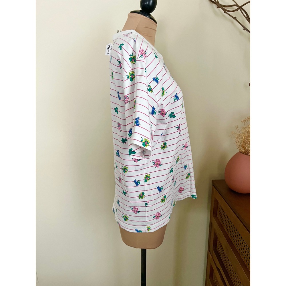 Vintage 90s Striped Floral T Shirt - Picture 3 of 6